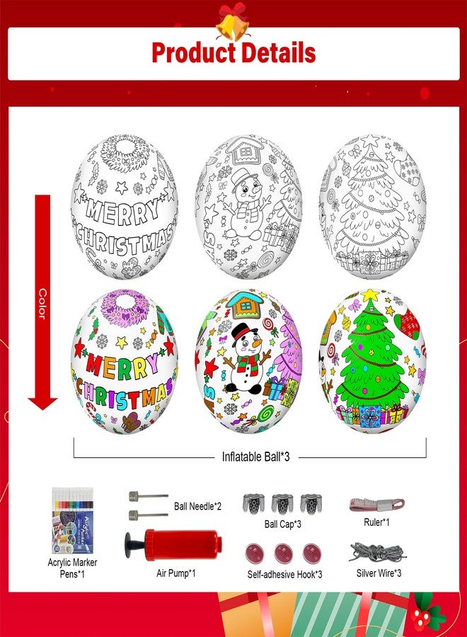 YHFUISK 3 Pack Coloring Christmas Inflatable Ornaments Painting Kit - Christmas Crafts for Kids Age 4-12, Holiday Activities for Kids, Stocking Stuffers, kids Gifts, Large Holiday Outdoor & Indoor Decor - Image 4